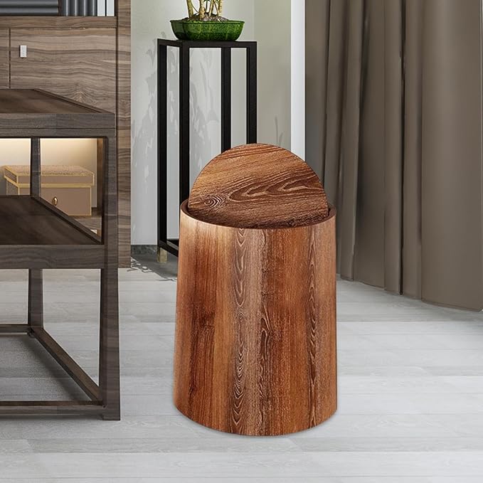 Trash Bin Wood Grain Trash Can Modern Paper Basket Waste Bin Garbage Container Waste Basket for Living Room Kitchen S