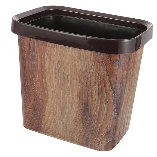 Imitation Wood Grain Trash Can Press Ring Vintage Plastic Wastebasket for Kitchen Living Room and Bathroom Decorative 8 Gallon Garbage Container