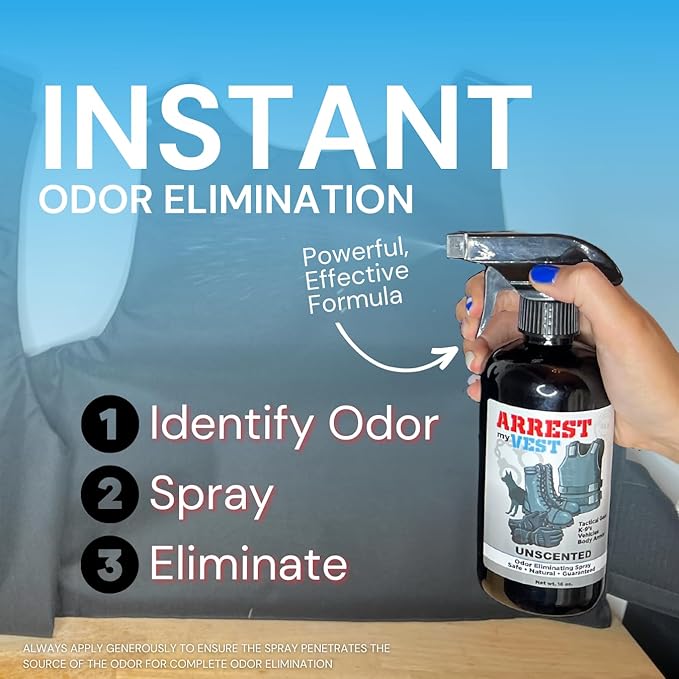 Arrest My Vest Military and Police Grade Odor Eliminating Spray for Body Armor Odor Tactical Gear. Safe on K9's. Triple Pack of Assorted Fragrances 1 Midnight 1 Stressless and 1 Night Shift Bottles