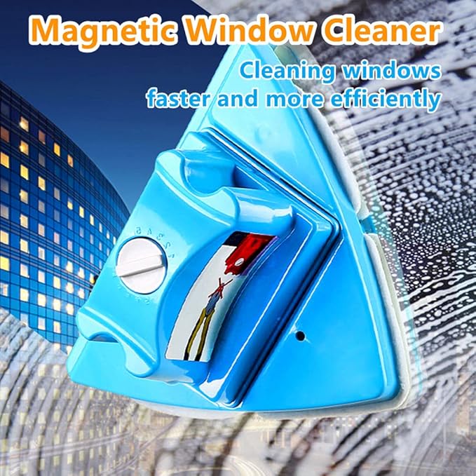 Double-Sided Window Cleaner Glass Wiper Magnetic Cleaning Tools 4-Gears Adjustable Magnetic Glider Washing Brush Tools for High-Rise Double Thick Glazed Windows Thickness 0.3-1.5 (Blue)