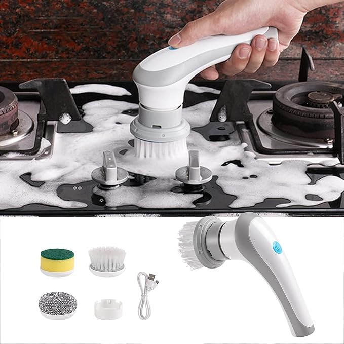 Electric Spin Scrubber Electric Spin Cleaning Tools with 3 Brush Heads - Rechargeable Electric Cleaning Brush - Spin Cleaning Brush Suitable for Bathroom Wall Tiles Floor Bathtub Kitchen