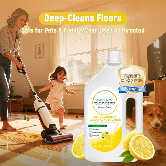 Floor Cleaning Solution Compatible with Tineco – 82 FL OZ Lemon Floor Cleaner – Long-Lasting Zesty Scent – For All Cordless Wet/Dry Vacuum Mop Cleaner &amp Robot Vacuums with Mopping