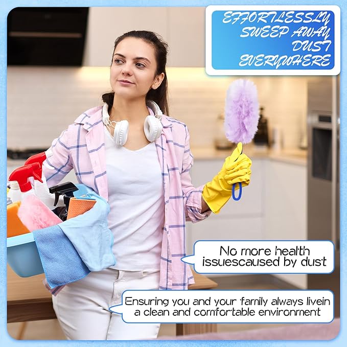 Vesici 100 Pcs Duster Refills Compatible with Swiffer Dusters Bulk Disposable Replacement Thickened with 1 Handle Heavy Duty for Cleaning Office (Purple and Pink)
