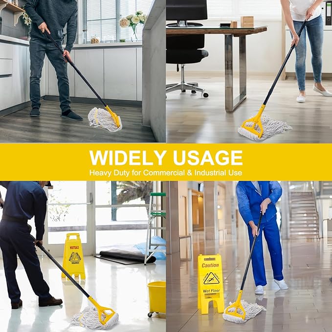 Commercial Mop with 3 Extra Large Replacement Heads59 Long Handle Heavy Duty Industrial Mops for Floor CleaningLooped-End String Wet Cotton Mop for HomeKitchenOfficeGarageConcrete/Tile Floor