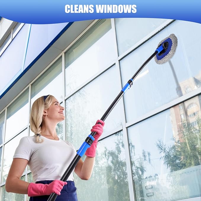 Wall Cleaner Mop Washer Mops with Long Handle for Cleaning Walls Baseboard Window High Cabinet Ceiling Floor 15°Bend Labor-Saving Microfiber Dry Dust and Wet Wash Cleaning Mop with Replacement Pad