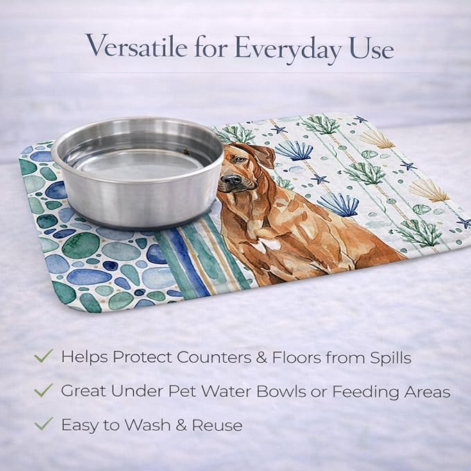 Caroline's Treasures Rhodesian Ridgeback Coastal Sea Glass Dish Drying Mat Absorbent Dish Drying Mat Pad for Kitchen Counter Dish Drainer Mat for Countertop 14 x 21 Multicolor