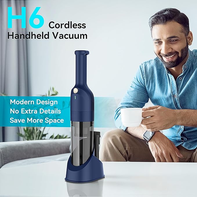 Handheld Vacuum Cordless Rechargeable Car Vacuum Cleaner with 30 Mins Runtime Mini Hand Vacuum with 10000 Pa Powerful Suction Portable Hand Held Vacuum for Car Pet Hair Hardwood Floor Home (Azure)