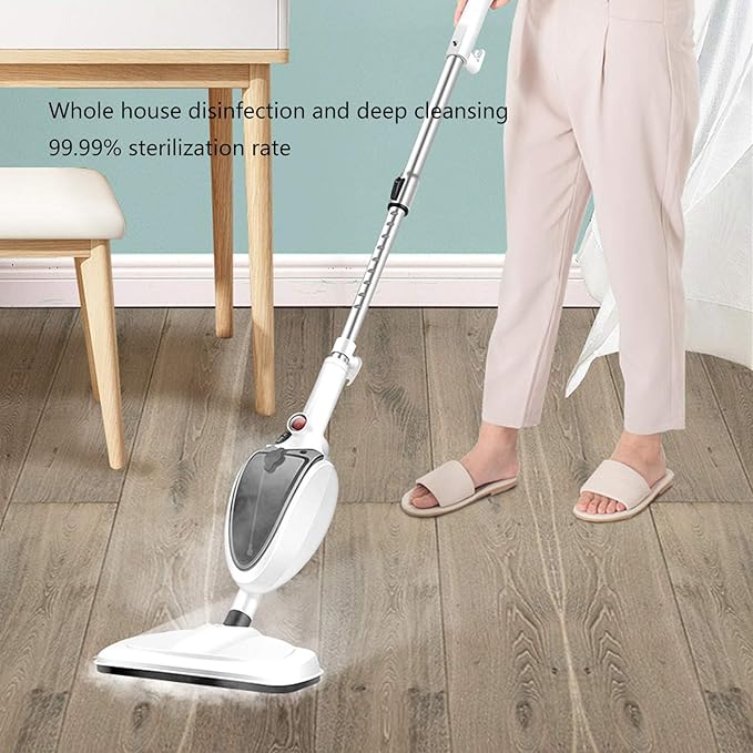 Steam Mop with 110°C High Temperature Steam 15S Heating Time Carpet Cleaner 6 Functions in 1 Steam Mop Environmentally Friendly Adjustable White