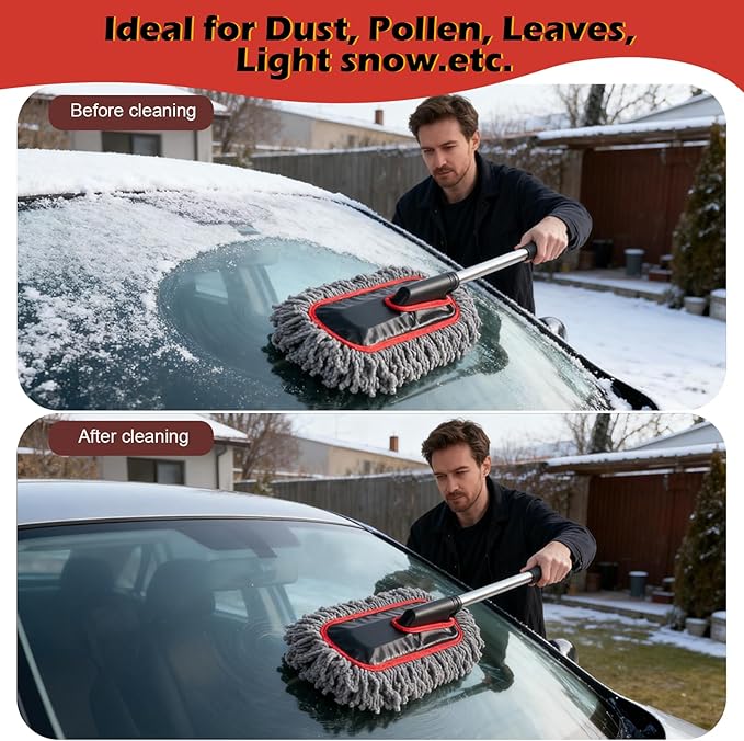Car Duster Exterior Scratch FreeMicrofiber Car Duster with Extendable Handle with 3PCS Detailing Brush Exterior Interior Multipurpose for SUVTruckRV