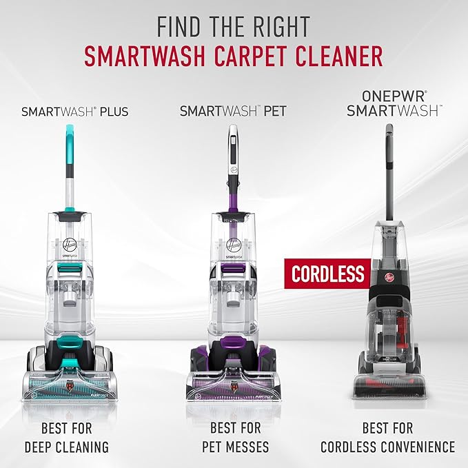 Hoover SmartWash Pet Automatic Carpet Cleaner Machine with Spot Chaser Wand Deep Cleaning Carpet Shampooer Machine Pair with a Hoover Carpet Cleaner Solution for a Bright Refreshed Home