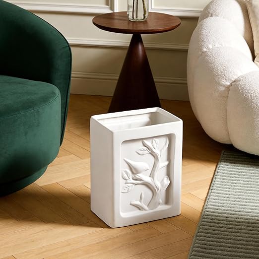 White Bathroom Trash Can Farmhouse Hand Carved Decor Garbage Can1.32 Gallon/5 Liter Stylish Small Waste Basket Ideal for Bathrooms BedroomsOffice or as a Decorative Storage bin.