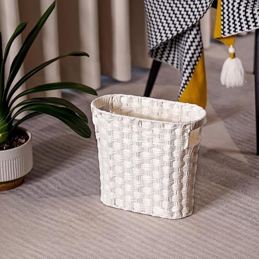 Wicker Waste Basket with Built-in Handles Multifunctional Mini Basket for Home and Office Compact Design and Durable Construction with Fine Artisanal Craftsmanship (White)