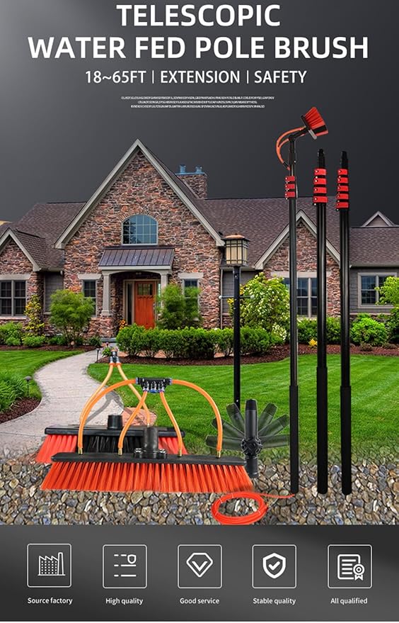 Telescopic Water Fed Pole Brush - Ultimate Kit for Window Cleaning Solar Panels &amp Conservatory Roof - Extendable Cleaner with Water Fed Pole &amp Window Cleaning Brush