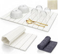 Diatomaceous Earth Dish Drying Mat – 24 x 16 Inch Collapsible Dish Drying Rack Multipurpose Stone Bath Stone Mat Includes Sanding Tool Anti Slip Mat – Elegant and Functional Design