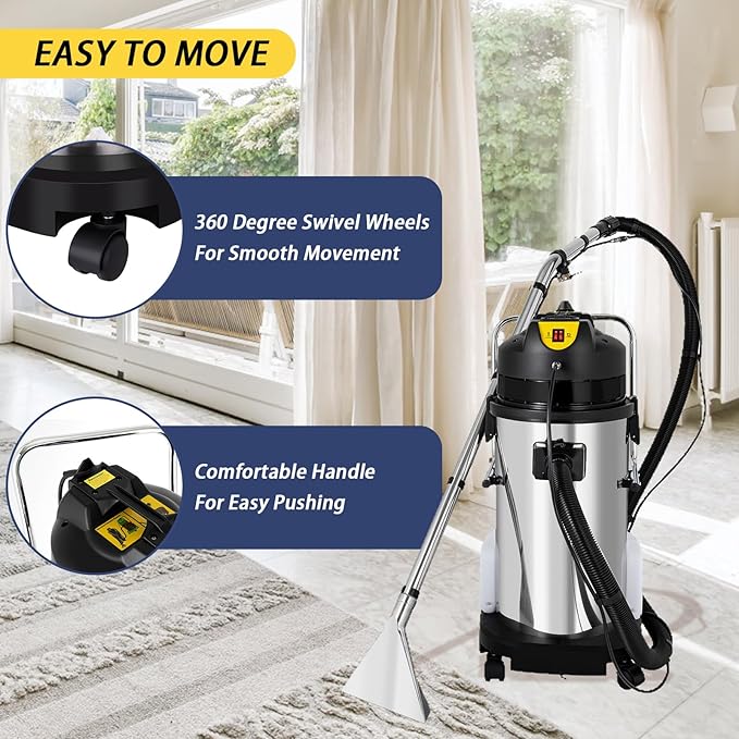 /40L/60L/15.85gal Commercial Carpet Cleaner Machine - 3in1 Wet Dry Upholstery Cleaner with Long Vacuum Head and Round Brush for Carpet Sofa Curtain