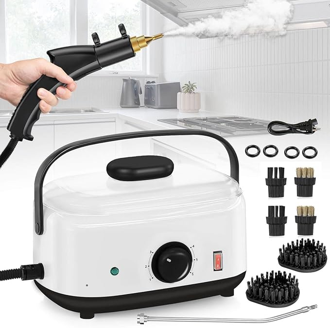 Handheld Steam Cleaner 2500W 1500ml High Pressure Steamer for Cleaning (Black-1500ML Water Tank)