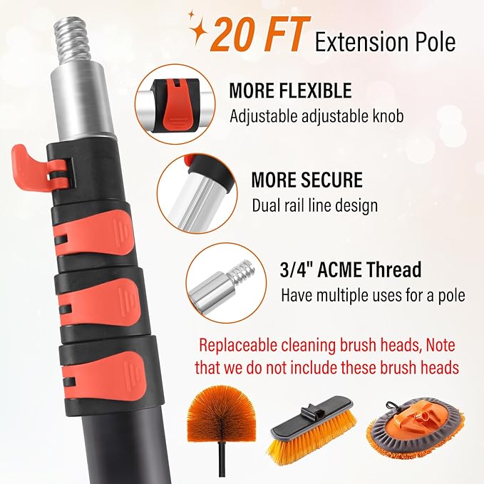 26FT High Window Cleaning Kit with Pole2 in 1 Window Squeegee5-20FT Professional Window Clean Pole Kit(2 Squeegee &amp 2 Microfibre Cloths)180°Rotatable Squeegee for Indoor/Outdoor High Windows