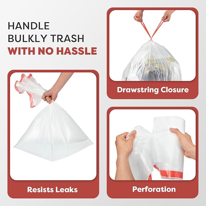 21 Gallon Trash Bags XL-Large Garbage Bags with Drawstring 108 Count Heavy Duty Trash Can Liners for Kitchen Office Yard Commercial Use Clear