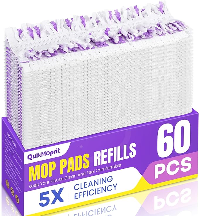 60 Count Power Mop Pads for Swiffer PowerMop 500+ Strips Multi-Surface Refill Pad Disposable Spray Mopping Pads Head Refills for Floor Cleaning (Quick-Absorb No Residue &amp Disposable)