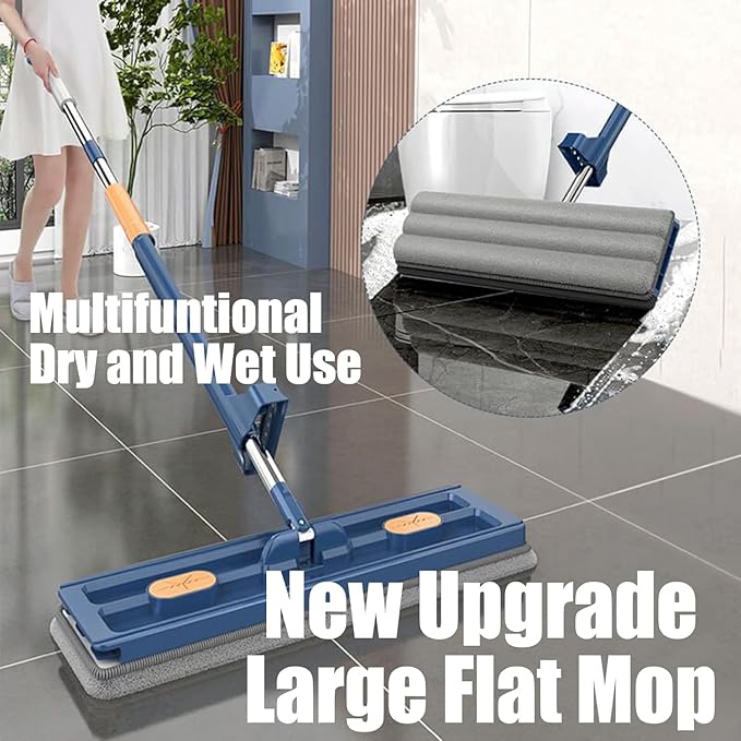 Large Flat Mop 2023 New Upgrade Style Large Flat Mop Style Stylemop Pro Self Wringing Magic for Floor Cleaning Microfiber Mops 12027(Blue4 Cloths)