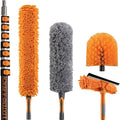 36 Foot High Reach Duster Kit with 5-30 ft Extension Pole // High Ceiling Dusting and Window Cleaning Kit with Telescopic Pole // Window Washer &amp Squeegee Cobweb Duster Fan Blade and Feather Dus