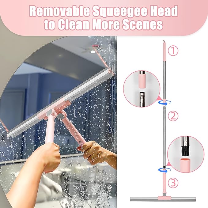 Heavy-Duty 20 Floor Squeegee &amp Silicone Broom for ConcreteTile Garage Windows Commercial Squeegee Broom with Long Handle Pet Hair Dust &amp Liquid Remover for Floors/Rugs(Pink)