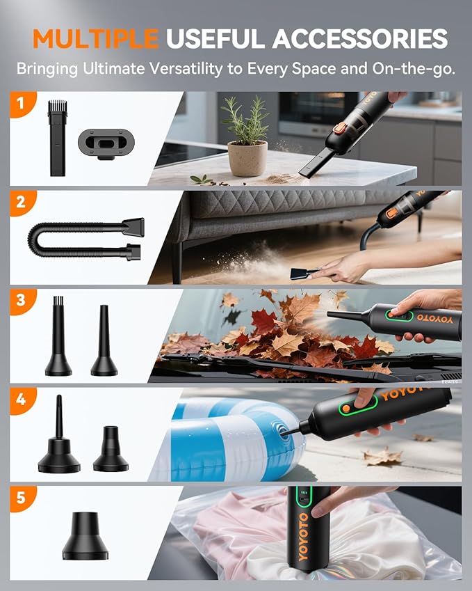 Car Vacuum Handheld Vacuum Cordless with 21000Pa Powerful Suction &amp 3 Modes 4-in-1 Portable Hand Held Mini Vacuum Cleaner Rechargeable Ultra Light for Car Home Office (Black)