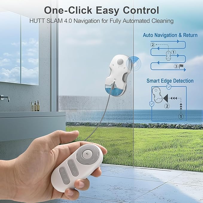HUTT S7 Window Cleaning Robot 6500Pa Suction 3D Floating Chassis HydroJet Water Spray 80ml Tank Multiple Safety Systems SLAM 4.0 Navigation 8 x Cloths All-in-One Storage Box