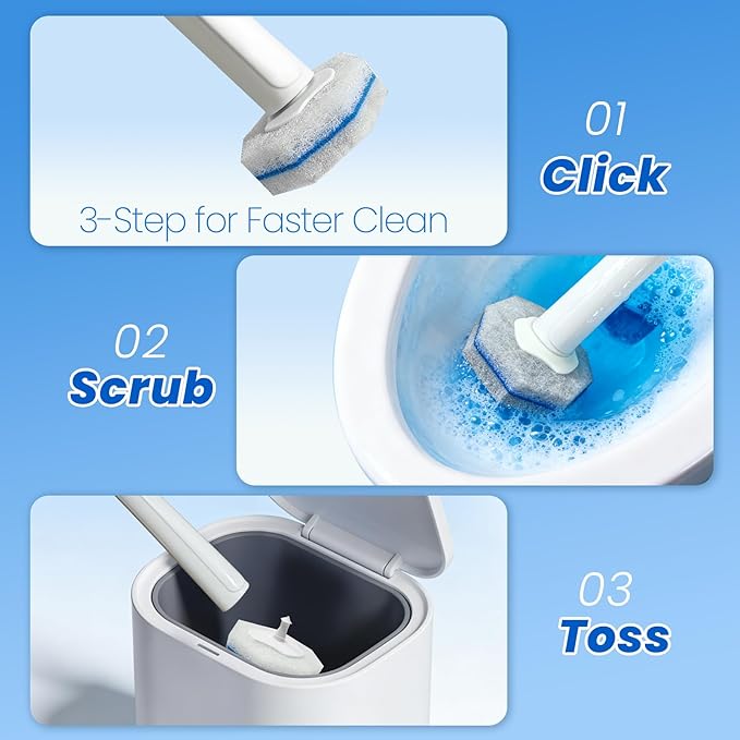 40 Disposable Toilet Brush Refills Srubber Pads Wall Mounted Toilet Bowl Holder Set Toilet Cleaning System Starter Kit Scrubbing Toilet Wand Pads