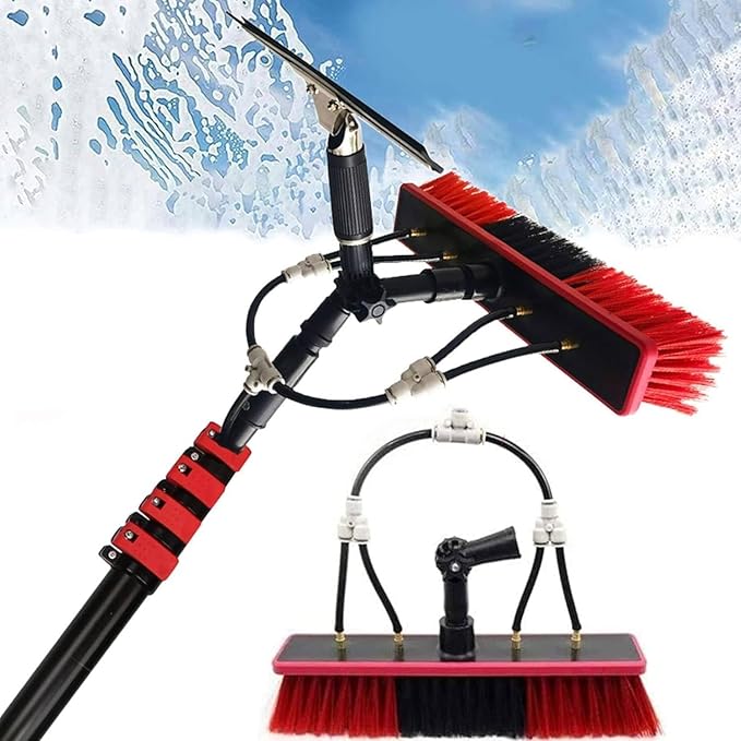 12-36FT Washing Kit Water-fed BrushSqueegeeWindow Cleaning PoleWater Fed Telescopic Brush Extendable Long Reach Window Cleaner EquipmentSolar Panel Conservatory Roof Cleaner (6M/20FT)