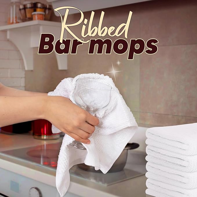 Avalon Towels Ribbed Bar Mop Towels (Value Pack of 60) Size 16x19 – Absorbent and Durable Multipurpose Cleaning Rags Cotton Cleaning Towels Terry Cloth Rags Reusable Shop Rags