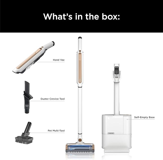 Shark WS642AE WANDVAC System Ultra-Lightweight Powerful Cordless Stick Vacuum with HEPA Self-Empty Charging Base Anti-Allergen Complete Seal PowerFins Self-Cleaning Brushroll &amp Pet Tool White