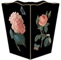 Marye-Kelley Pink Vintage Hydrangea on Black Wood Wastepaper Basket Handmade Scalloped Top Wastebasket for Kitchen Bedroom Bathroom Living Room Office