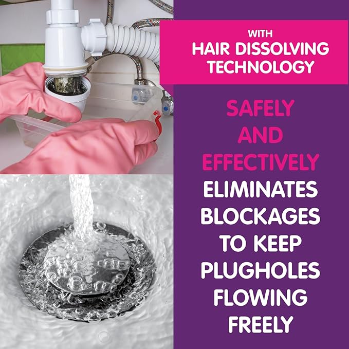 Vamoosh Drain Clog Remover | Dissolves Hair | Bleach-Free Shower &amp Sink Drain Cleaner | Septic Tank Safe | Fast-Acting | Safe &amp Powerful | 20fl oz (Pack of 6)