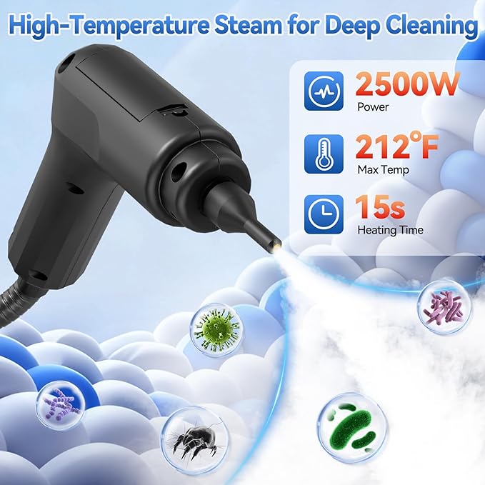 Steam Cleaner2500W High-Pressure Steamer for Cleaning 15s Fast Heat-Up&amp1.4L Large Tank3-Level Adjustable Handle with 14 AccessoriesPortable Steam Cleaner for HomeCarFurnitureBathroom