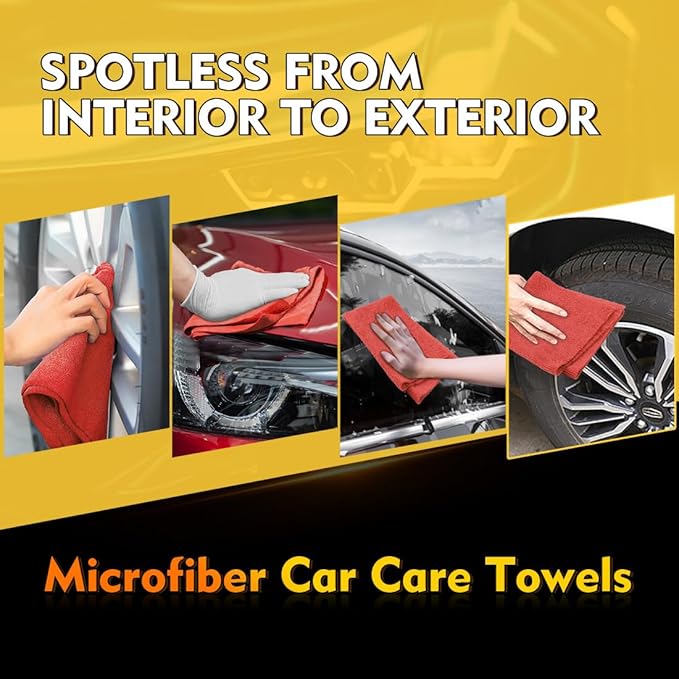 HOMEXCEL Red Shop Towels 100 Pack Reusable Microfiber Cleaning Cloth Bulk Multipurpose Microfiber Towels for Cars House and Kitchen Highly Absorbent Cleaning Rags 11.5 x 11.5 inch