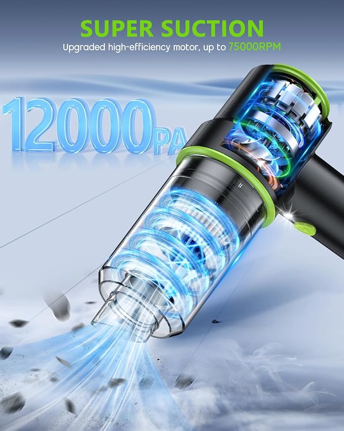 CODN Handheld Car Vacuum Portable Cordless 12000PA 2 in 1 Handheld Vacuum Cleaner and Air Duster with Multi-Nozzles and LED Light Mini Hand Held Vacuum Rechargeable for Home Car Office Pet Hair