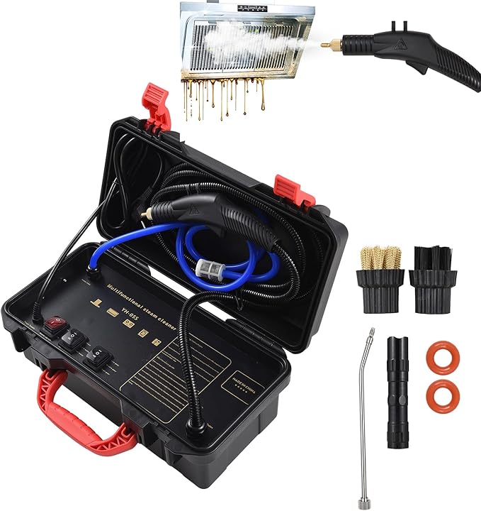 High Pressure Steam Cleaner Handheld1800W High Temp Portable Steamer Cleaning MachineTanklessAdjustable SteamHot and Cold Water Modefor Air Conditioner Range Hood Car Cleaning