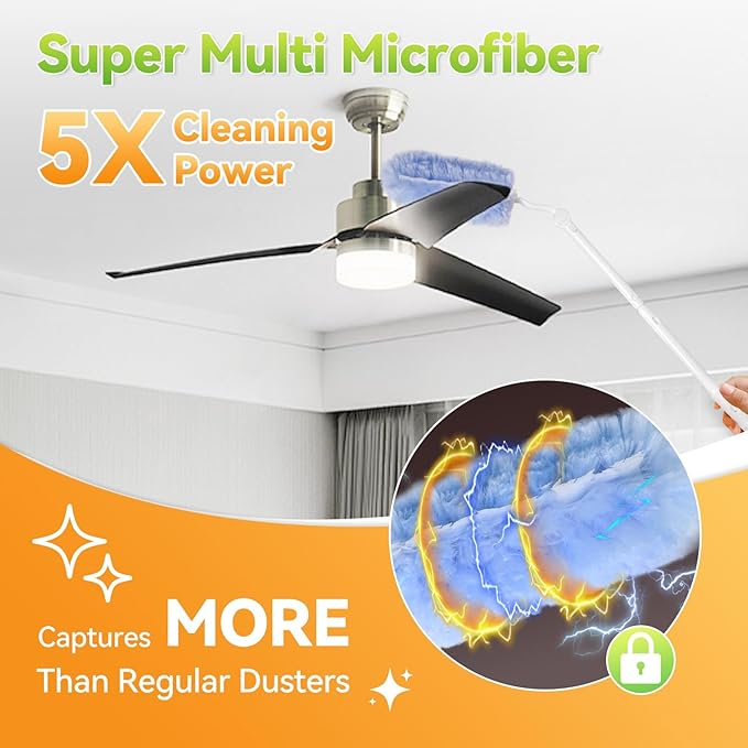 50 Pack 360° Dusters Refills Compatible with Swiffer Duster Handles Models Heavy Duty Double Sided Duster Refills with 1 Pack Extendable Longe Handle &amp 1 Short Handle
