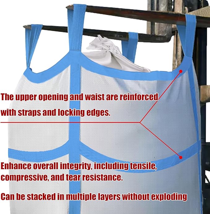 10Pcs FIBC Bulk BagOne Ton Bag 35.4L x 35.4W x 43.3H3300lbs SWL Safty Factor 3:1Woven Polypropylene BagsFour HangingDuffle Top Flat X-Bottom
