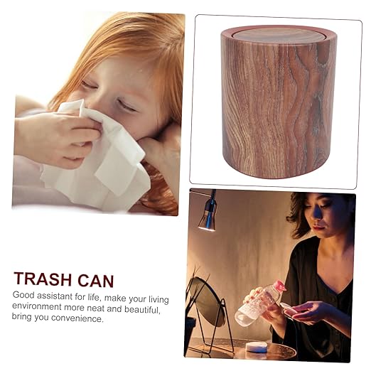 PRETYZOOM Wooden Kitchen Trash Can Flip Lid Covered Garbage Bin Decorative Wastebasket for Home Office Imitation Wood Finish Easy Maintenance