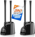 Toilet Plunger and Brush Set2 Pack Bowl Brush and Heavy Duty Toilet Brush with Ventilated Holder 2-in-1 Toilet Brush and Plunger Combo for Bathroom Deeply Cleaning（Black）