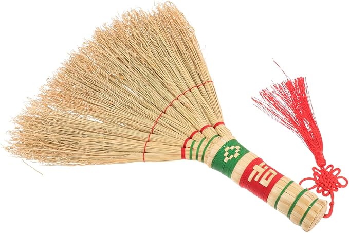 Wakauto Small Hand Broom with Straight Handle Handmade Woven Straw Brush for Indoor Bed Sofa and Car Cleaning Household Manual Desktop Duster for Home Cleaning Supplies