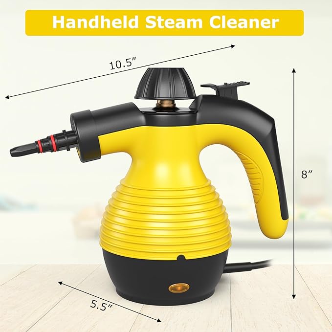 COSTWAY Handheld Steam Cleaner 1050W Portable Household Steamer with 9 Accessories 12 oz Water Tank Multipurpose Pressurized Steam Cleaning Machine for Floor Window Grease Grime (Yellow)