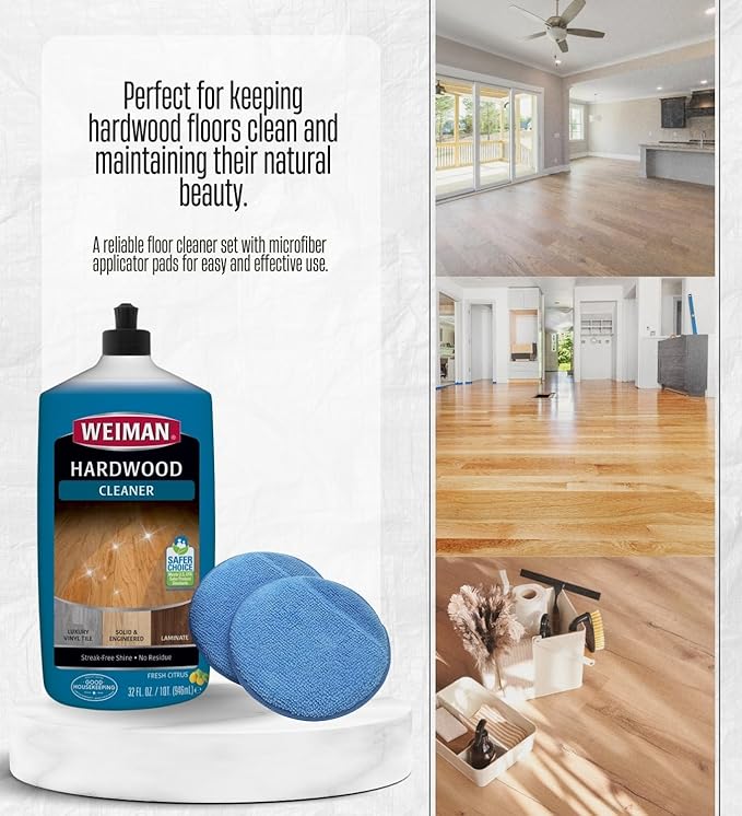2x Weiman Professional Citrus Scent Hardwood Floor Cleaner Liquid 32 oz Bundle with Microfiber Applicator Pads – Floor Cleaner and Mop Solution for Hardwood Laminate Vinyl – Gift Set (3 Items)