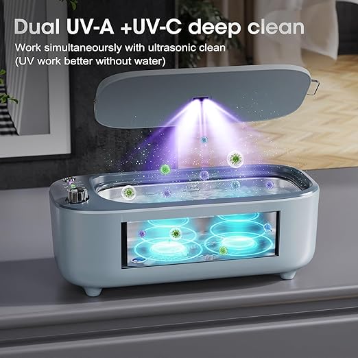 Ultrasonic Jewelry Cleaner Jewelry Cleaning Machine Smart Variable Frequency 47KHz - 50KHz Professional Sonic Cleaner with UV for Rings Glasses Watches Dentures Retainer Earrings Necklaces