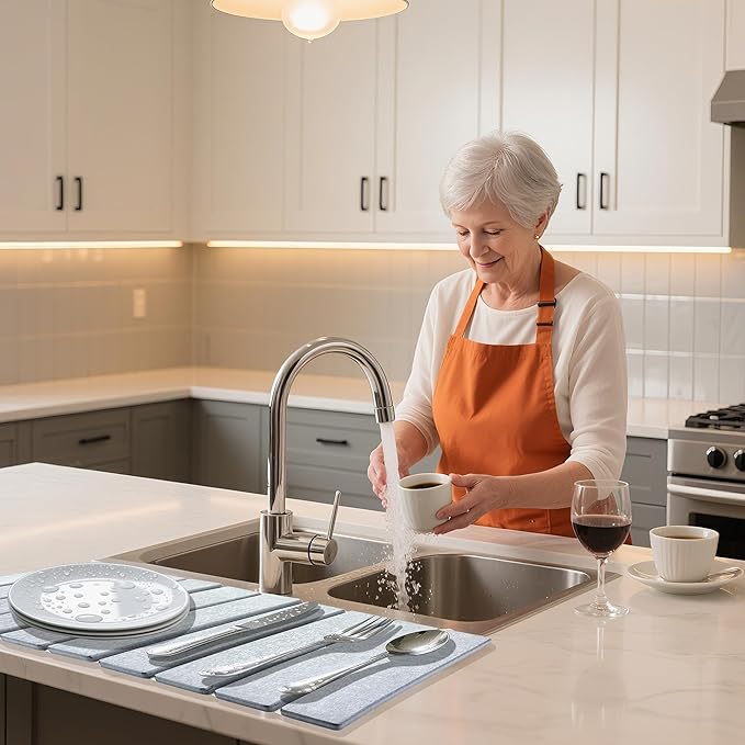 Stone Dish Drying Mat For Kitchen &amp Bathroom - Diatomaceous Earth Quick Dry Collapsible Non - Slip Pvc Rounded Corners 15.7 X 11.8 IN Absorbent Natural Material For Dishes Cups &amp More