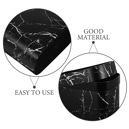Uonlytech Marble Pattern Narrow Trash Can Oval Wastebasket Plastic Open Top Bathroom Kitchen Rubbish Bin for Bedroom and Home Storage
