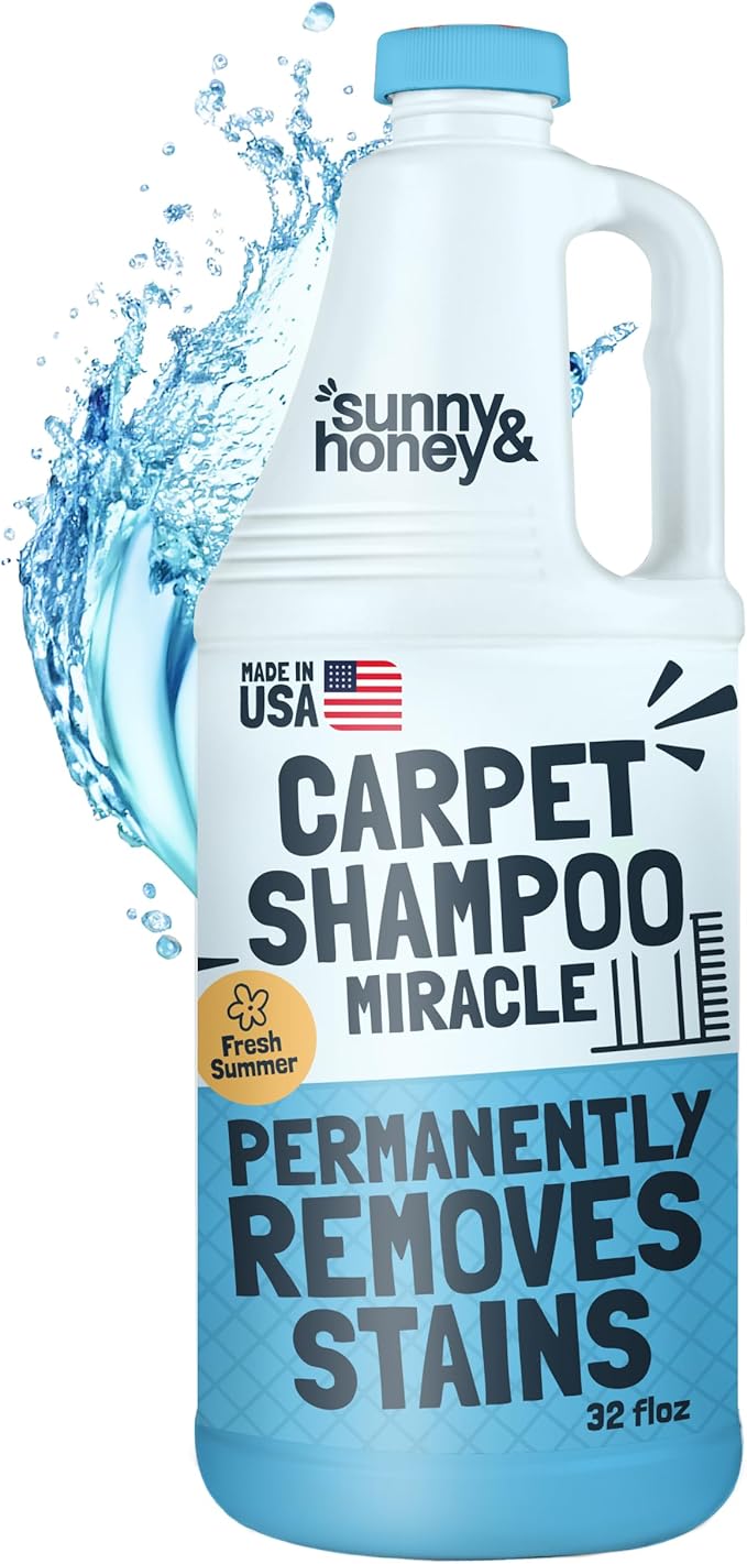 Sunny &amp Honey Carpet Cleaner Solution - Rug Shampoo &amp Upholstery Cleaning Solution - Pet Surface Odor Eliminator &amp Pet Stain Remover (32 fl oz Fresh Summer Scent)