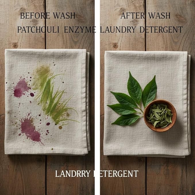 Ultra-Concentrated Enzyme Laundry Detergent - Patchouli | Plant &amp Mineral-Based Stain Remover Odor Eliminator | Safe for Sensitive Skin Biodegradable HE Compatible | 32 oz